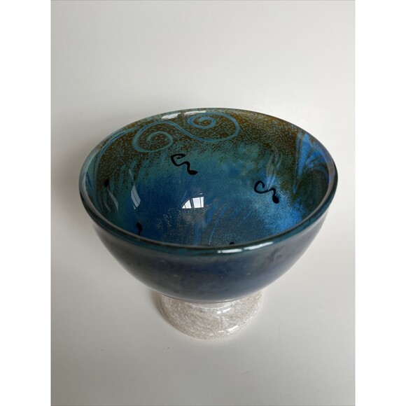 Vintage Hand Blown Art Glass Irridescent Galaxy Pedestal Bowl Signed Dated ‘96 - Picture 2 of 11